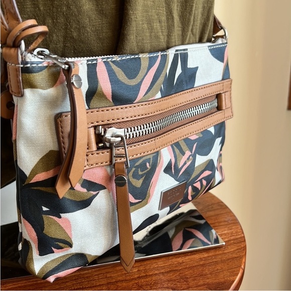 Fossil Floral Canvas Crossbody Bag with Tan Accents - Picture 1 of 9